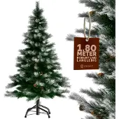 Casaria Weihnachtsbaum künstlich 180 cm Schnee-Optik und Tannenzapfen dichte Spitzen schwer entflammbar