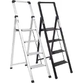 TRUTZHOLM Alu Trittleiter 4-stufig schwarz klappbar mit Handlauf bis 150 kg Leiter
