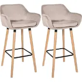 CLP 2er Set Barhocker Grant Samtbezug Gestell aus Buchenholz bis 150 kg | Farbe creme