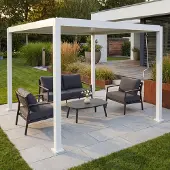 Mendler Pergola HWC-P65, Terrassenüberdachung Gartenpavillon Lamellen-Pavillon, 10cm-Aluminium-Gestell 3x3m weiß