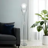 Licht-Erlebnisse Stehlampe Modern "Rennes" Chrom Weiß Metall Standleuchte Wohnzimmer