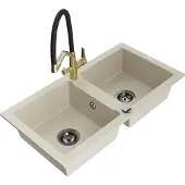 Mexen Mario 2-Becken-Granitspüle mit Mischbatterie Duo, Beige - 6504-69-671701-57-B