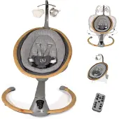 Babygo Elektrische Babywippe Homey, grau/Holzoptik