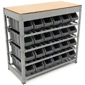 HBM -Schrank, Lager, Regale mit 24 Sichtlagerkästen