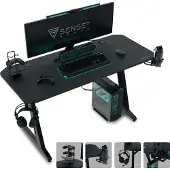 Sense7 Nomad Classic Gaming Tisch Schreibtisch 140x60 cm Inkl. XXL-Mauspad Computertisch PC Tisch Gamer Desk Zocker Tisch Schwarz Kabelmanagement