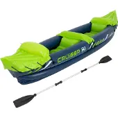 ECD-Germany Aufblasbares Kajak Cruiser X1 mit Alu-Doppelpaddel für 2 Personen, 318x80x55 cm, Grün/Weiß/Blau, Unisex-Erwachsene, Kajak Set Schlauchboot Luftkajak Kanu Boot Freizeitboot Paddelboot