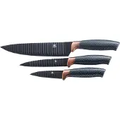 King 3tlg. Messerset CARBON DESIGN Edelstahl beschichtete Klingen mit Riffelstruktur / Größen: Kochmesser 20cm, Universalmesser 12.5cm, Gemüsemesser 8.5cm