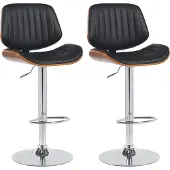 CLP 2er Set Barhocker Clawson Kunstlederbezug Bugholz höhenverstellbar und drehbar walnuss/schwarz Gestell Farbe chrom