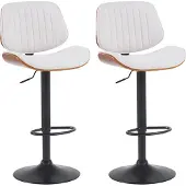 CLP 2er Set Barhocker Clawson Stoffbezug Bugholz höhenverstellbar und drehbar | Farbe walnuss/creme Gestell Farbe schwarz