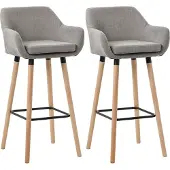 CLP 2er Set Barhocker Grant Stoffbezug Gestell aus Buchenholz bis 150 kg | Farbe grau