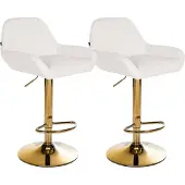 CLP 2er Set Barhocker Braga Kunstleder-Bezug mit Goldgestell, höhenverstellbar | Farbe weiß