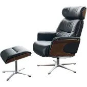 KAWOLA Sessel TOSAR Relaxsessel drehbar Leder schwarz mit Hocker