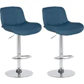 CLP 2er Set Barhocker Solon Chrom höhenverstellbar und drehbar mit Rückenlehne blau Material Stoff