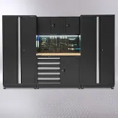Datona Werkbank 160 cm mit Hängeschrank und 2 breiten Seitenschränken