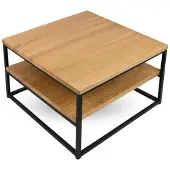 Holz4home Couchtisch aus Eiche mit 2 Platten I 60x60x39,5 cm I 20 mm Massivholz Metall I Wohnzimmertisch Beistelltisch aus Echtholz mit Metallgestell