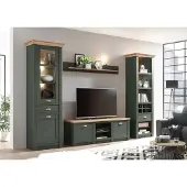 Empinio24 Wohnwand 308 cm 4-teilig Grün + Eiche CASTLE Nr. 15 + BELEUCHTUNG