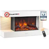 KAMINIO Elektrokamin LIZ - Elektrischer Wandkamin mit Heizung, 3D-Flammeneffekt, LED-Ambientelicht, Fernbedienung - Weiß