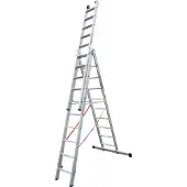 Euroline Premium 30777 Stufen Mehrzweckleiter mit Wandlaufrollen 3-teilig 3x10 Stufen
