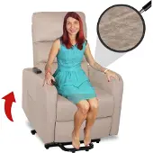 Mendler Fernsehsessel MCW-K62, Sessel Relaxsessel TV-Sessel, Liegefunktion Aufstehhilfe elektrisch, Metall Chenille creme