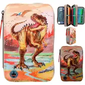 Dino World Khaki-braunes Stifteetui Mit Drei Fächern (412381)