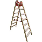 Euroline Holz Stufenstehleiter mit Comfort-Stufen mit Werkzeugablage 2x7 Stufen