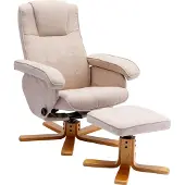 SVITA CHARLES Relaxsessel Hocker Sessel Beige Fernsehsessel Drehsessel Polyester Holz