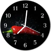 Tulup Glasuhr Wanduhr Küchenuhr Echt-Glas 30fi cm Chilischoten schwarz