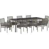vidaXL Langlebige 9-teiliges Garten-Diningset mit Kissen Grau Poly Rattan - Gartenstühle Möbel830751