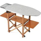 Arredamenti Italia Bügelbrett Serie 620 Bravo, höhenverstellbar 86-92 cm, Arbeitsplatte 115x54 cm, verschiebbarer Bügeleisenhalter, Wäscheablagen, Rollen