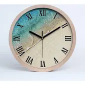 Tulup Holzuhr 20fi cm wanduhr - schwarze Spitzen - Wellen am Strand
