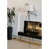 Trango Tripod Stehleuchte *Whitney* mit Lampenschirm aus weißem Stoff