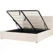 Beliani Polsterbett Beige Stoffbezug mit Hohem Kopfteil Lattenrost 180 x 200 cm Bettkasten Hochklappbar Modern Skandi Schalfzimmer Ausstattung Möbel