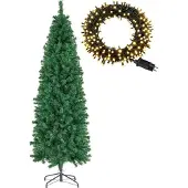 TecTake Set Weihnachtsbaum mit Lichterkette verschiedene Größen, künstlich in Grün, mit dichten Nadeln pulverbeschichteter Metallständer mit Kunststoffkappen