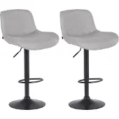 CLP 2er Set Barhocker Solon Schwarz höhenverstellbar und drehbar mit Rückenlehne hellgrau Material Stoff