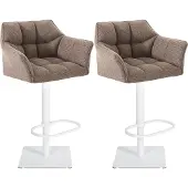 CLP 2er Set Barhocker Damaso Stoffbezug drehbar und höhenverstellbar bis 240 kg terrabraun Gestell Farbe weiß