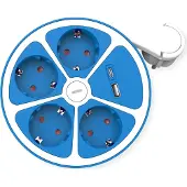 Roline 4-fach Steckdosenleiste mit Schalter, rund, USB-Charger A+C, blau, 3 m