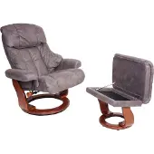 MCA Relaxsessel Edmonton, TV-Sessel Hocker, 180kg belastbar Stoff/Textil dunkelgrau, Gestell Walnuss-Optik