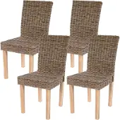 Mendler 4er-Set Esszimmerstuhl Korbstuhl Stuhl Küchenstuhl Littau, Kubu-Rattan