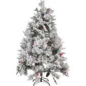 Beliani Weihnachtsbaum 180 cm Weiß Schneebedeckt mit Kunstschnee Zapfen roten Beeren und Ständer Weihnachtszeit Weihnachten Wohnzimmer Modern