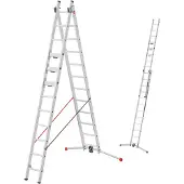 Hailo Mehrzweckleiter S110 Pro, 2-teilig, 2 x 12 Sprossen, Drehstufen-System, Bodenausgleich, bis 150 kg, Aluminium und Kunststoff, silber