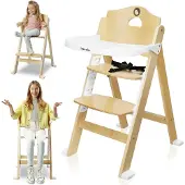 Lionelo Floris Hochstuhl Baby ab 6 Monate bis zu 40 kg, Fußstütze verstellbares, Tablett, Sicherheitsgurte, Konstruktion aus Birkenholz - Neu Natural