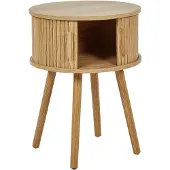 Beliani Nachttisch Heller Holzfarbton aus MDF mit Schiebetüren Rund Beine aus Kiefernholz Nachtschrank für Schlafzimmer
