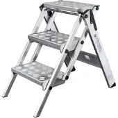 Proregal ML Kompakt-Tritt mit Klappmechanismus | 3 Stufen | Aluminium-Warzenblech | rutschfeste Kunststoffschuhe