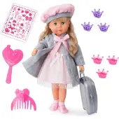 Bayer 94634AA Charlene Interactive Puppe mit Haaren und Zubehör, spricht, singt, 46 cm, weicher Körper, grau, rosa