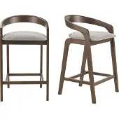Miliboo - Barhocker aus grauem Samteffekt-Textilstoff und dunklem Holz H68 cm (2er-Set) PULSO