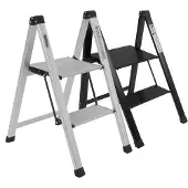 TRUTZHOLM Alu Trittleiter 2-stufig klappbar bis 150 kg silber Anti-Rutsch Trittflächen Klapptritt