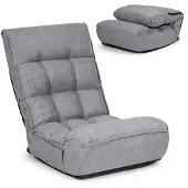 Costway 4-stufig Verstellbarer Bodenstuhl, gepolstertes Bodensofa mit 5-stufig verstellbarem Kopfteil & Seitentasche, ergonomischer Klappstuhl, Bodensessel bis 140kg belastbar (Grau)