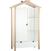 Möbilia Kleiderschrank | Haus Form | Kiefer, MDF | B 112 x T 51 x H 187 cm | weiß-natur | 12020003 | Serie SCHRANK