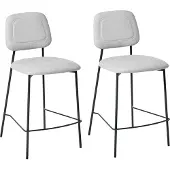 Beliani Barstuhl 2er Set Hellgrau Kunstleinen mit Hoher Lehne Fußstütze Schwarze Metallbeine Modernes Design für Esszimmer Wohnzimmer Theke Küchenbar