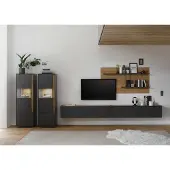 IMV Wohnwand XI City - Anthrazit Wotan Eiche mit Stripe- und Unterbaubeleuchtung